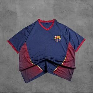 FC Barcelona Soccer Jersey Blue Red V Neck Mens Short Sleeve Athletic Shirt